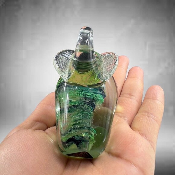 Kerry Glass Elephant Figurine Paperweight Clear Green Swirls Ireland Glass - Picture 8 of 16